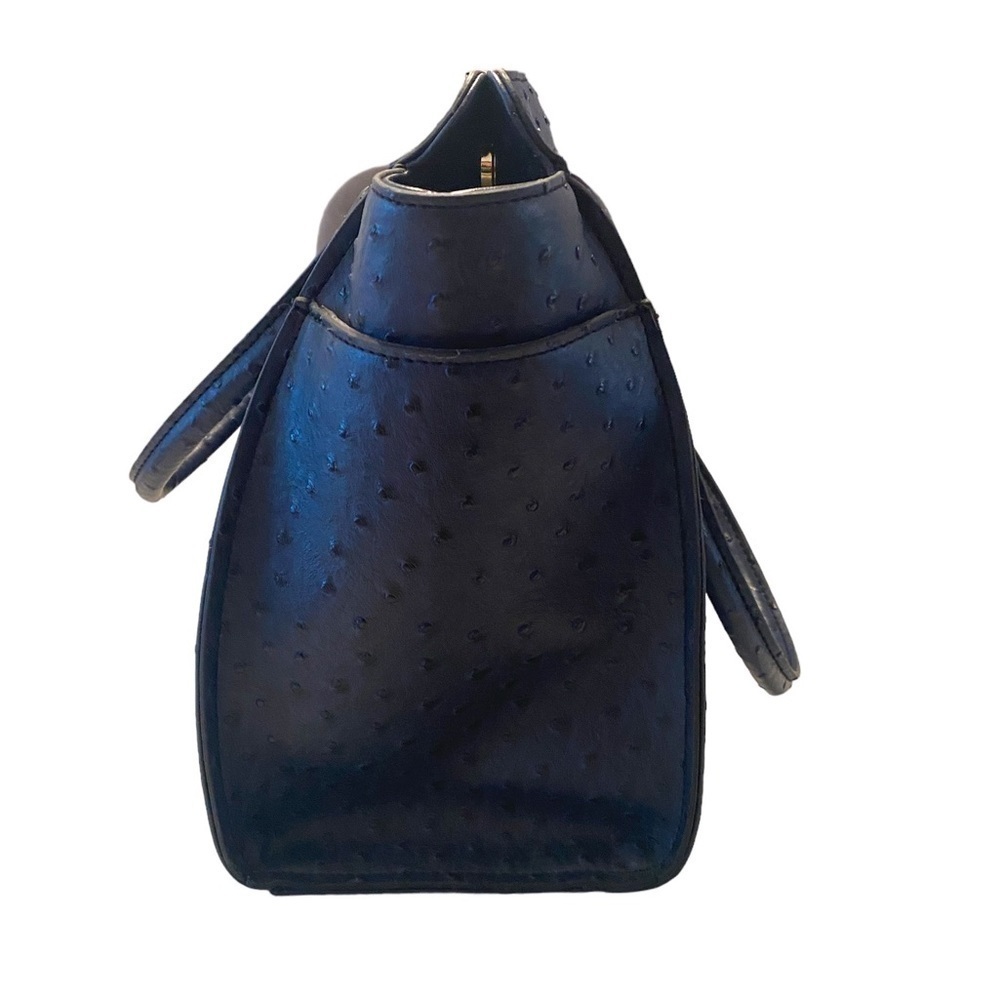 Blue Ostrich Pebbled Faux Leather Shoulder Bag with Gold Hardware - Picture 4 of 10